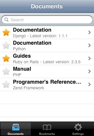 Screenshot of Devstant, an iPhone app that manages documentation